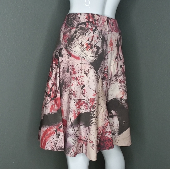 Vintage 90s Y2K Hanley Mellon Pink Brown Paint Spatter Print A Line Skirt Size 2 - Picture 7 of 8